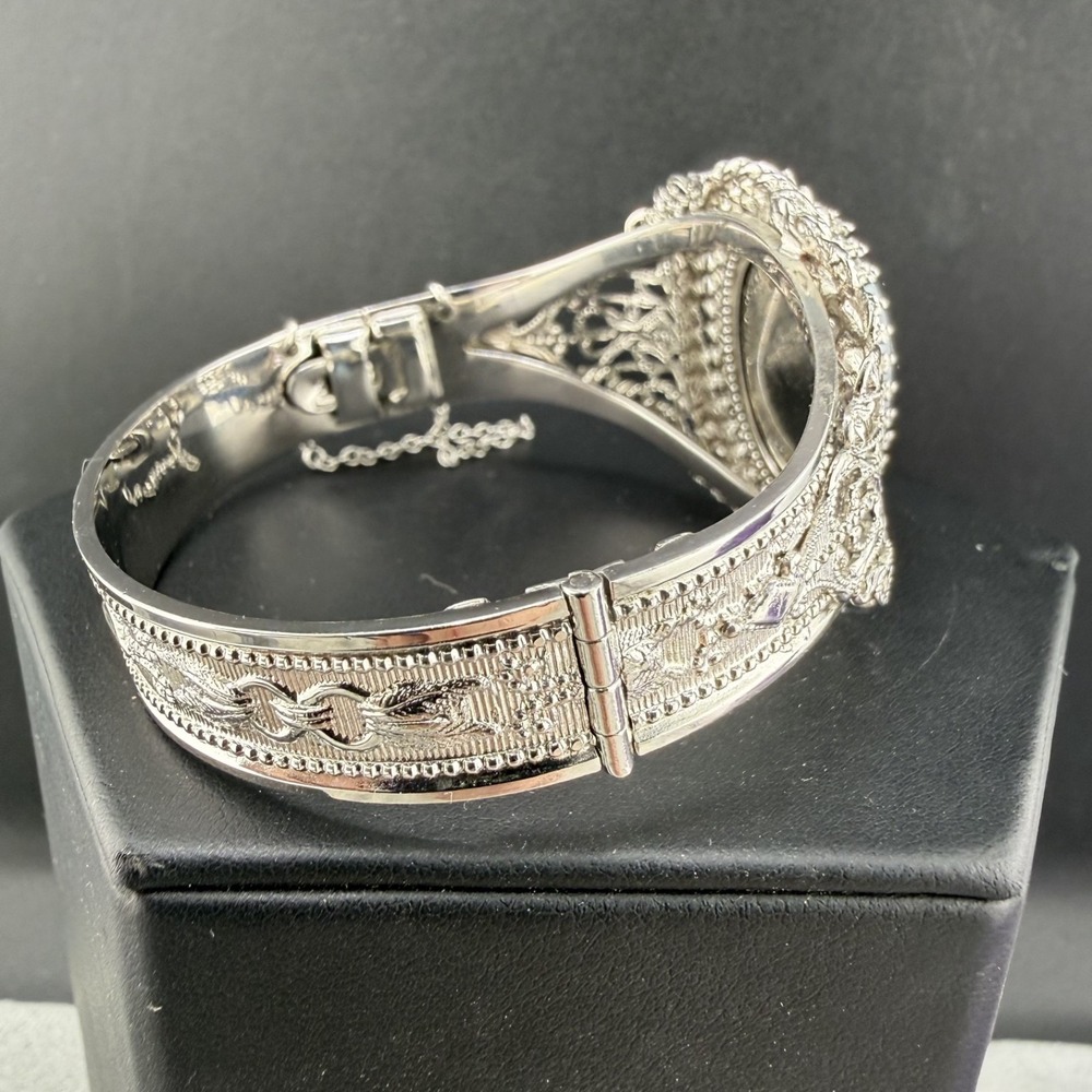Vintage Whiting & Davis Bangle Bracelet Hematite Silver Tone 6.5 - Picture 8 of 11